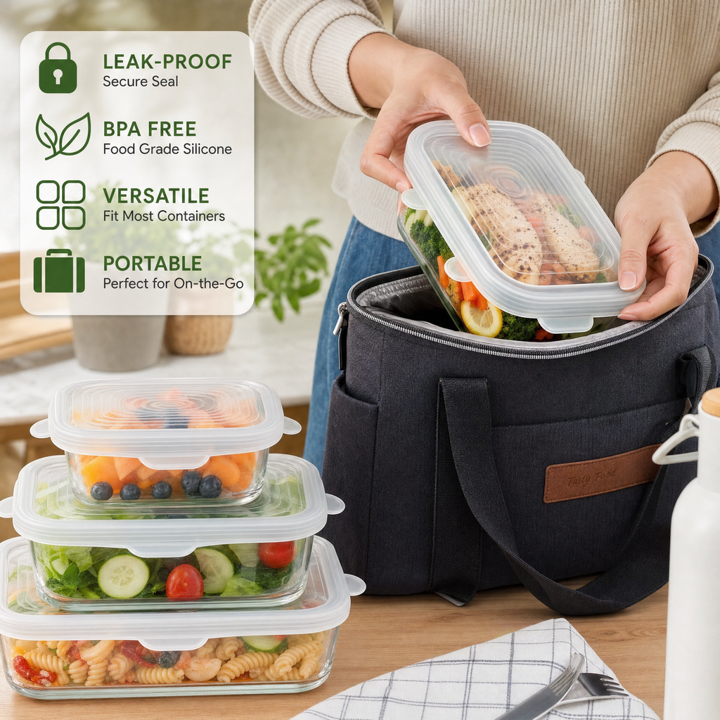 Silicone Stretch Lids – 12 Pack Reusable Food Storage Covers for Bowls, Cups, Containers – BPA Free Leakproof Kitchen Lid Set